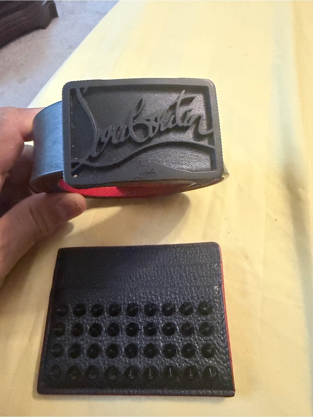 Christian Louboutin Black Leather Belt with Red Trim & Credit Card wallet.